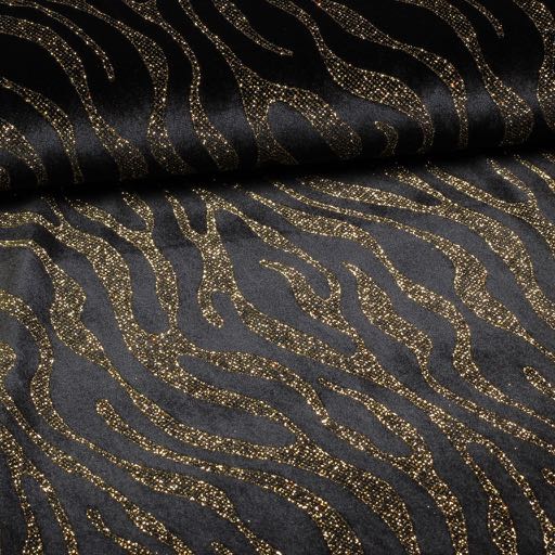 Velvet Stoff Stretch Glitter Streifen Gold