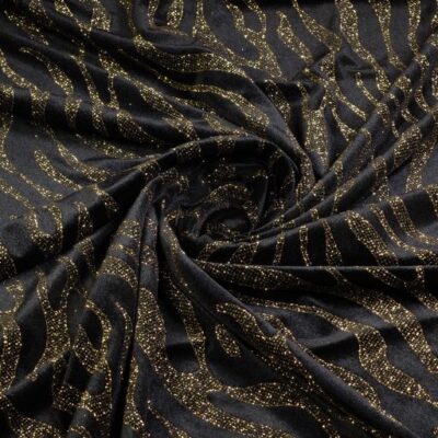 Velvet Stoff Stretch Glitter Streifen Gold