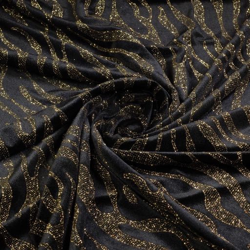 Velvet Stoff Stretch Glitter Streifen Gold