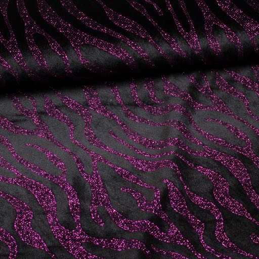 Samt Stoff Stretch Glitter Streifen Lila