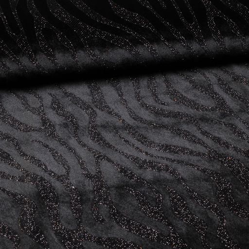 Velvet Stoff Stretch Glitter Streifen Schwarz