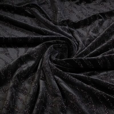 Velvet Stoff Stretch Glitter Streifen Schwarz