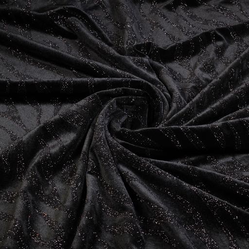 Velvet Stoff Stretch Glitter Streifen Schwarz