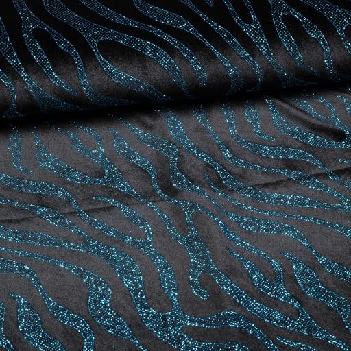 Velvet Stoff Stretch Glitter Streifen Kobalt