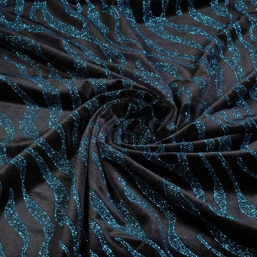 Velvet Stoff Stretch Glitter Streifen Kobalt