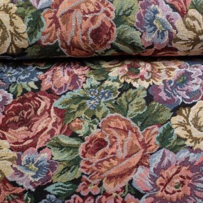 Gobelin Stoff Blume Schwarz